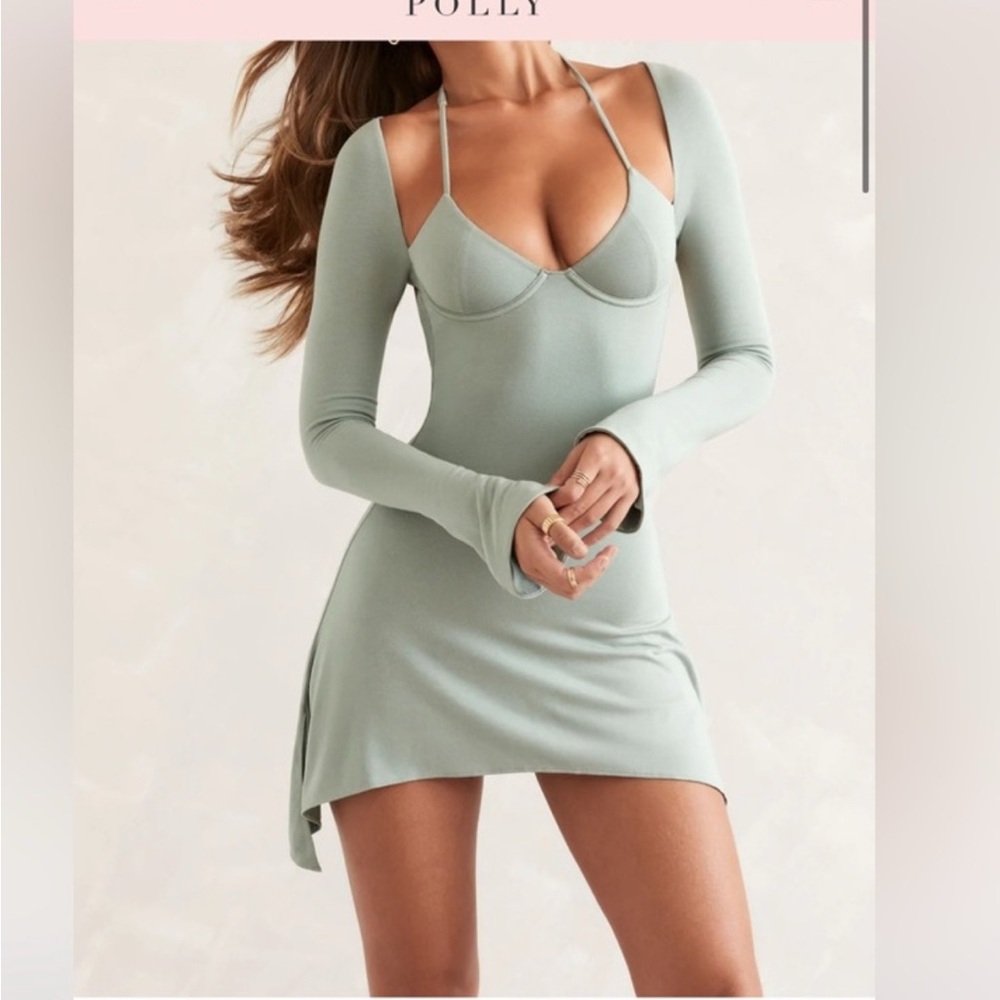 Oh Polly Rene Sage Green Long Sleeve Dress